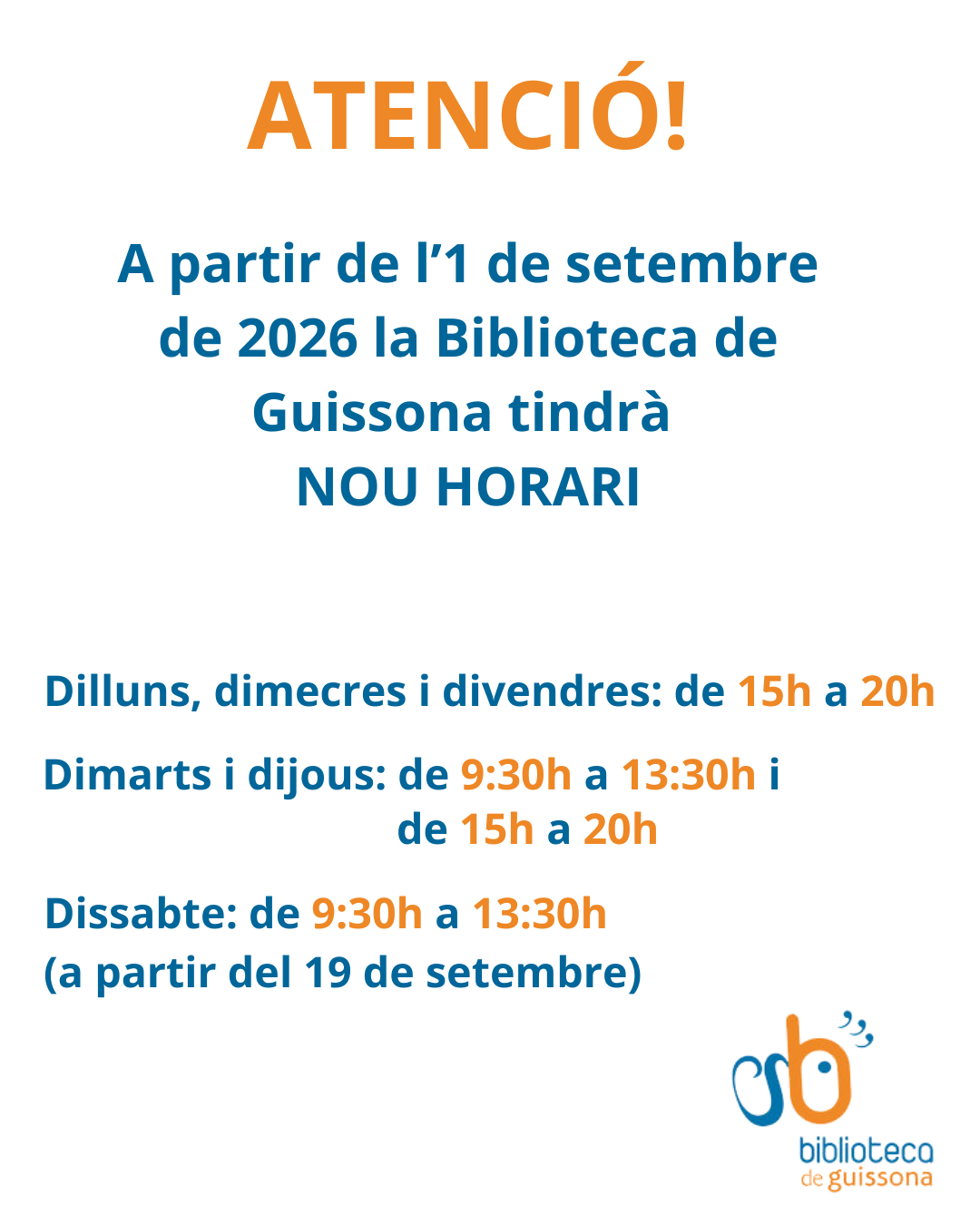 Nou horari Biblioteca de Guissona